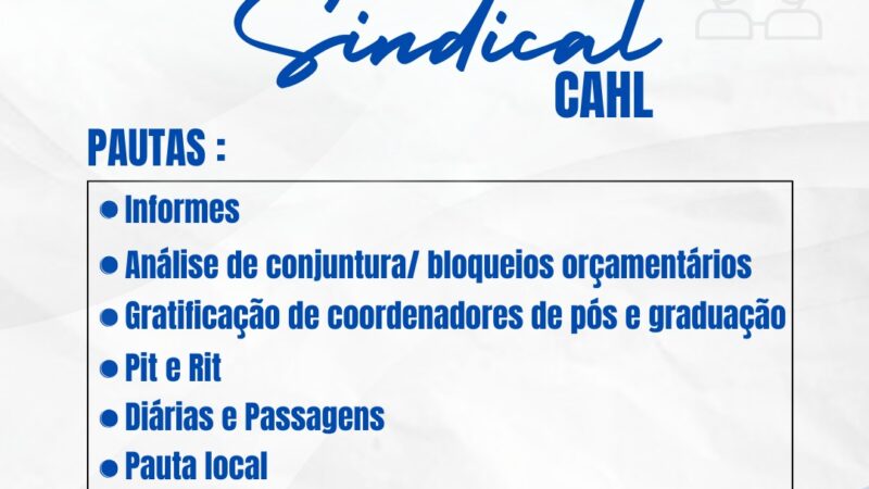 APUR realiza reunião sindical no CAHL nesta quinta-feira, 17