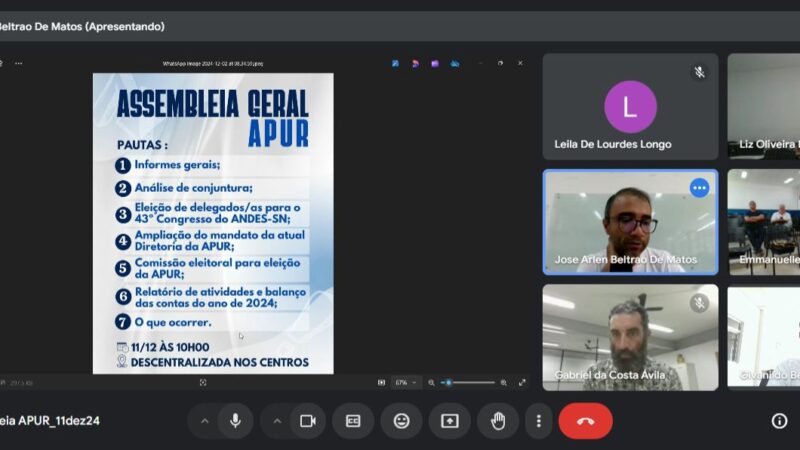 Formato descentralizado adotado pela APUR permite integração multicampi durante Assembleia Geral